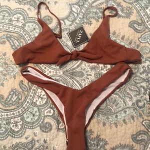 Zaful Taupe High Waisted Bikini Size L